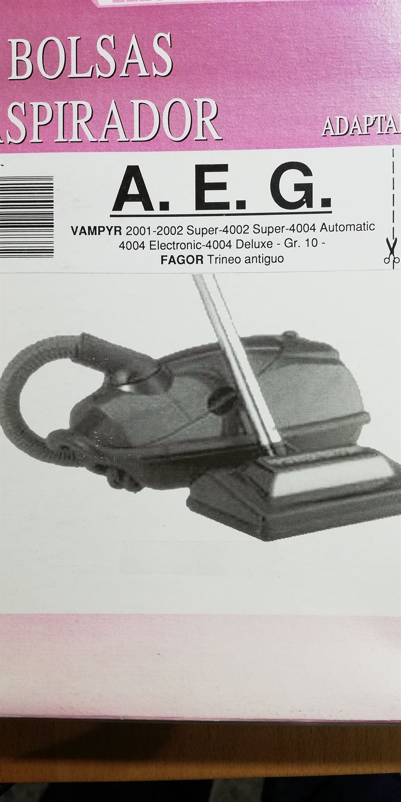 BOLSA ASPIRADOR AEG, VAMPYR, 2001/2002, CAJA 5 BOLSAS PAPEL, RECAMBIO ALTERNATIVO, GR28, 9002565423 - Imagen 1