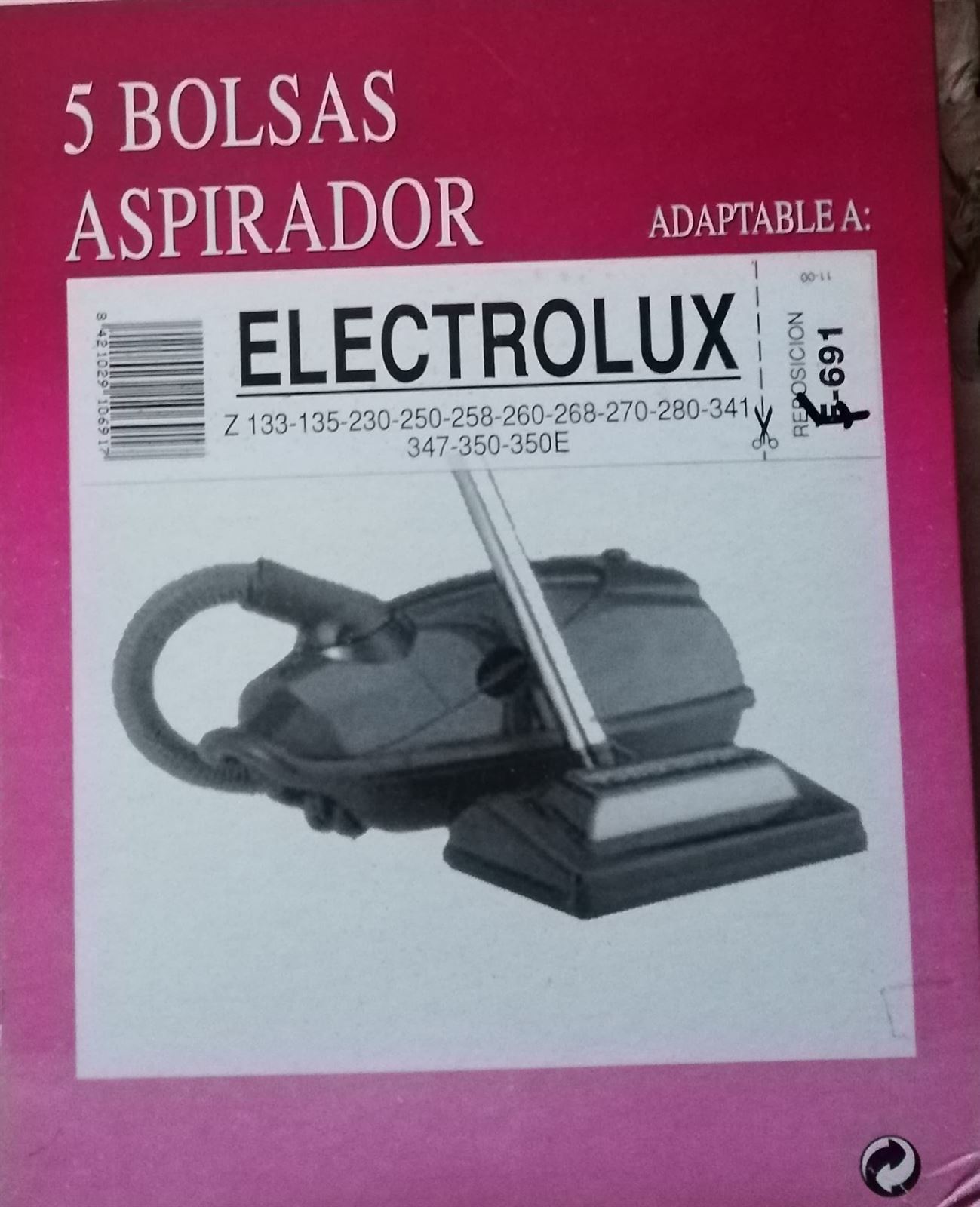 BOLSA ASPIRADOR ELECTROLUX Z133, Z135, Z230 HASTA Z350E, PAQUETE 5 BOLSAS, F-691 - Imagen 2