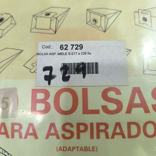 BOLSA ASPIRADOR MIELE, CAJA 5 BOLSAS PAPEL+2FLTROS, CARTON 93MM, DIAMETRO 44, RECAMBIO ALTERNATIVO, 62729 - Imagen 1