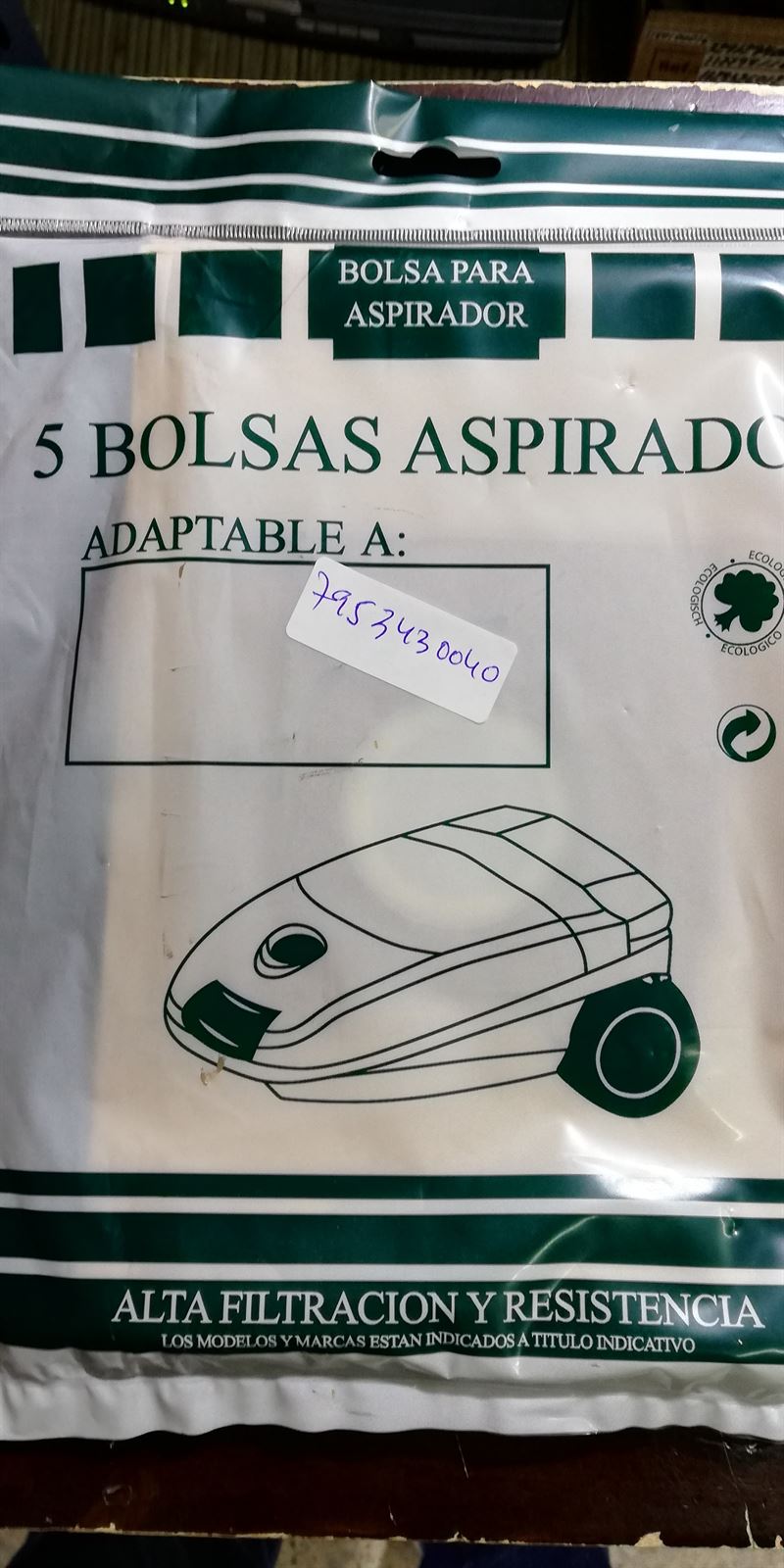 BOLSA ASPIRADOR PANASONIC, PAQUETE DE 5 BOLSAS, MC3300, MC3310, MC3319, 7953430040, F-653 - Imagen 2