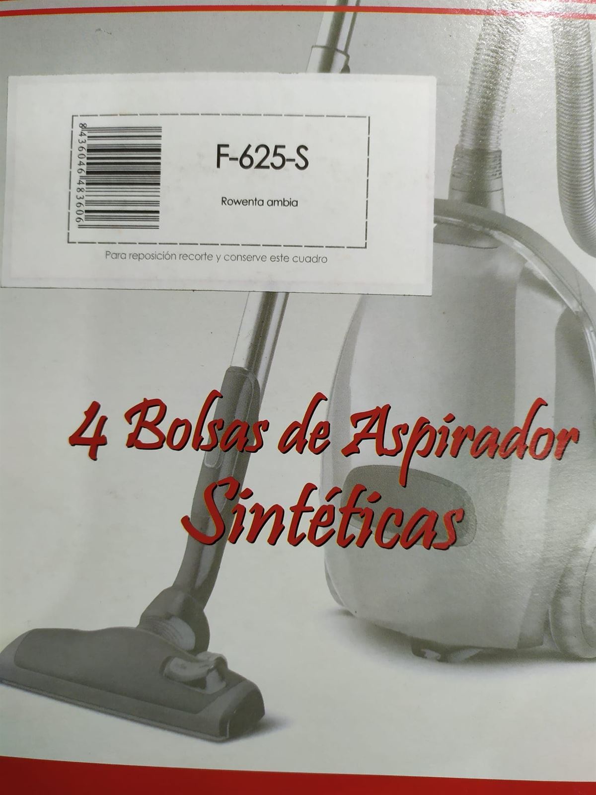 BOLSA ASPIRADOR ROWENTA AMBIA, CAJA 4 BOLSAS SINTETICAS, F-625-S