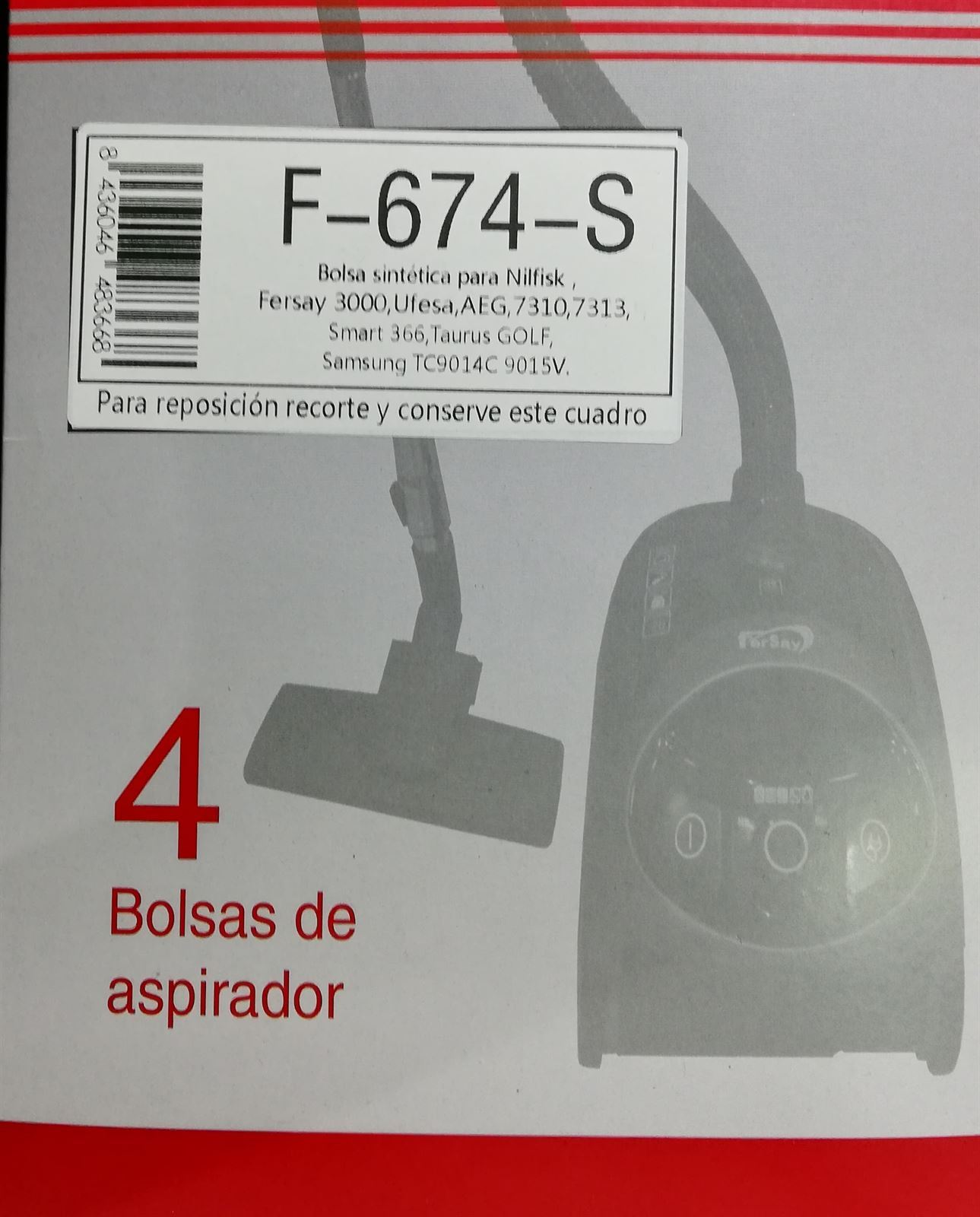 BOLSA ASPIRADOR UFESA, AEG, TAURUS, CAJA 4 BOLSAS, F-674-S - Imagen 2