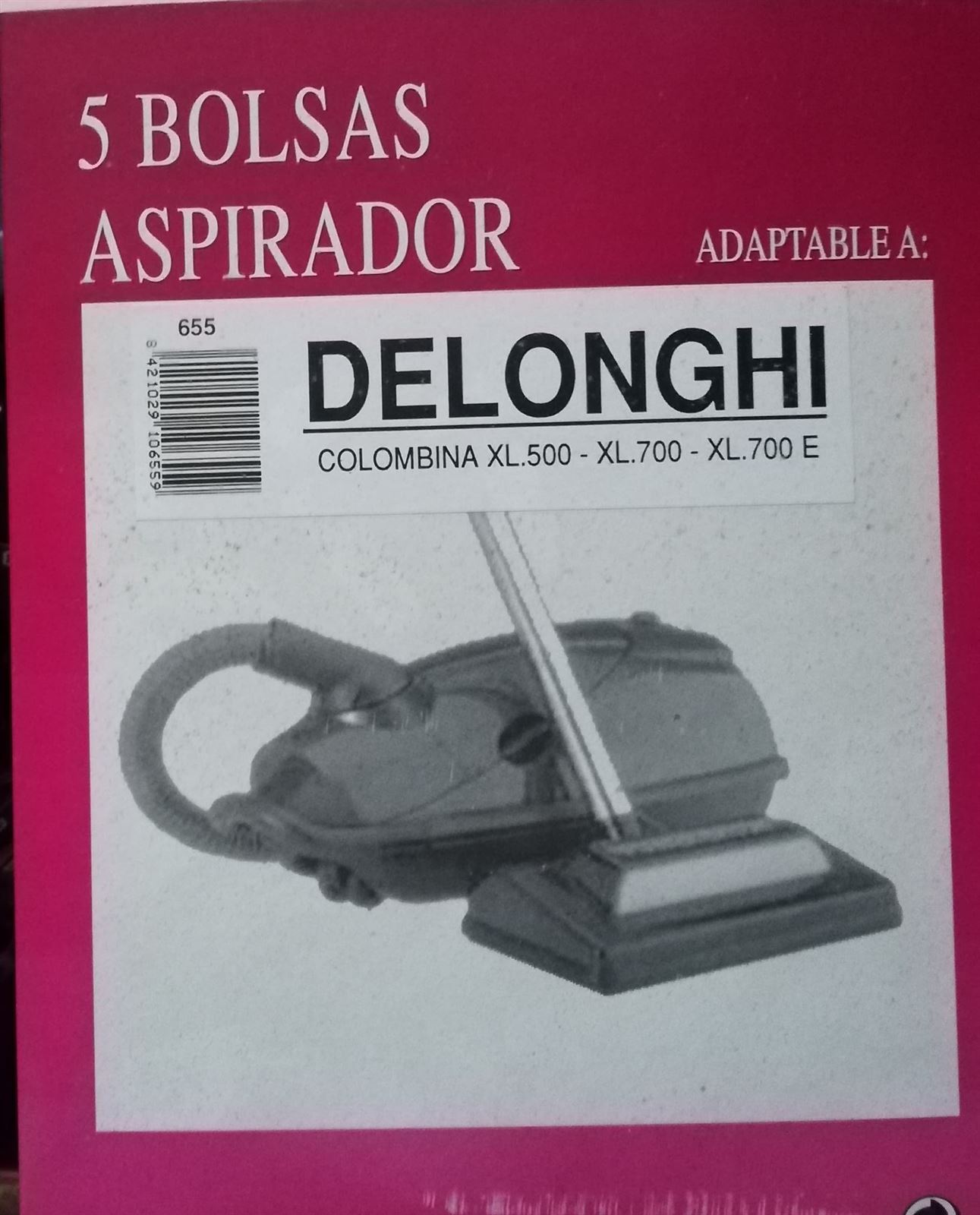 BOLSA PARA ASPIRADOR DELONGHI, CAJA 5 BOLSAS, COLOMBINA XL500, XL700, XL700E, F-655 - Imagen 2