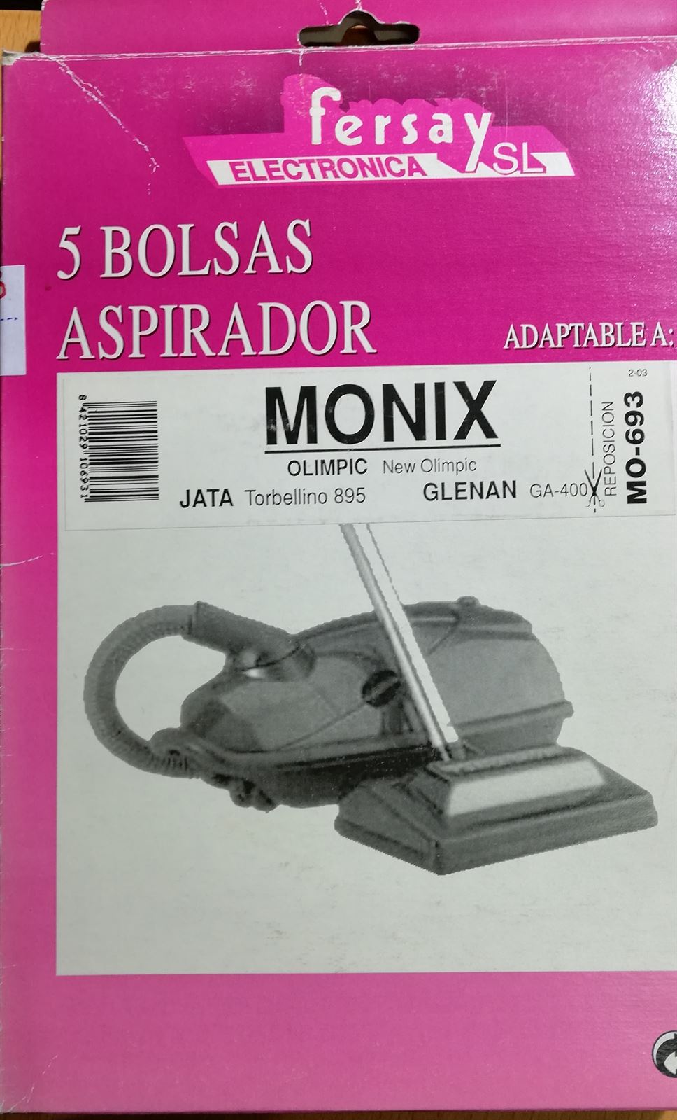 BOLSA PARA ASPIRADOR MONIX, JATA, OLIMPIC, TORBELLINO, MO-693 - Imagen 1