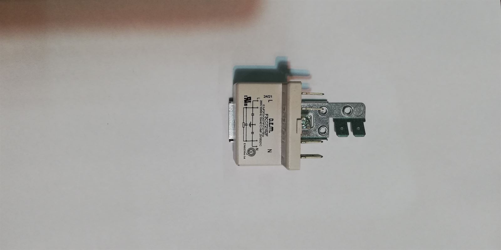 CONDENSADOR LAVADORA antiparasitario, Fagor,Edesa, alternativo, 0,1nF, 2X27nF, 250V, 16A, 37/37/16/70MM, 12FA0007 - Imagen 2