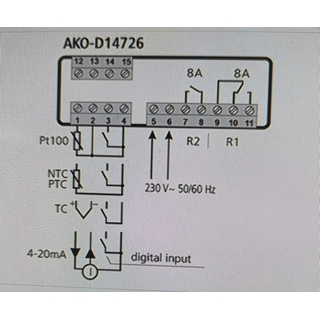 TERMOSTATO DIGITAL AKO, TERMOSTATO PARA HORNO, 1000ºC, ENTRADA PARA SONDA, pt100, NTC, PTC, Termopar K y J, 230V, 4/20 mA, D14726 - Imagen 2